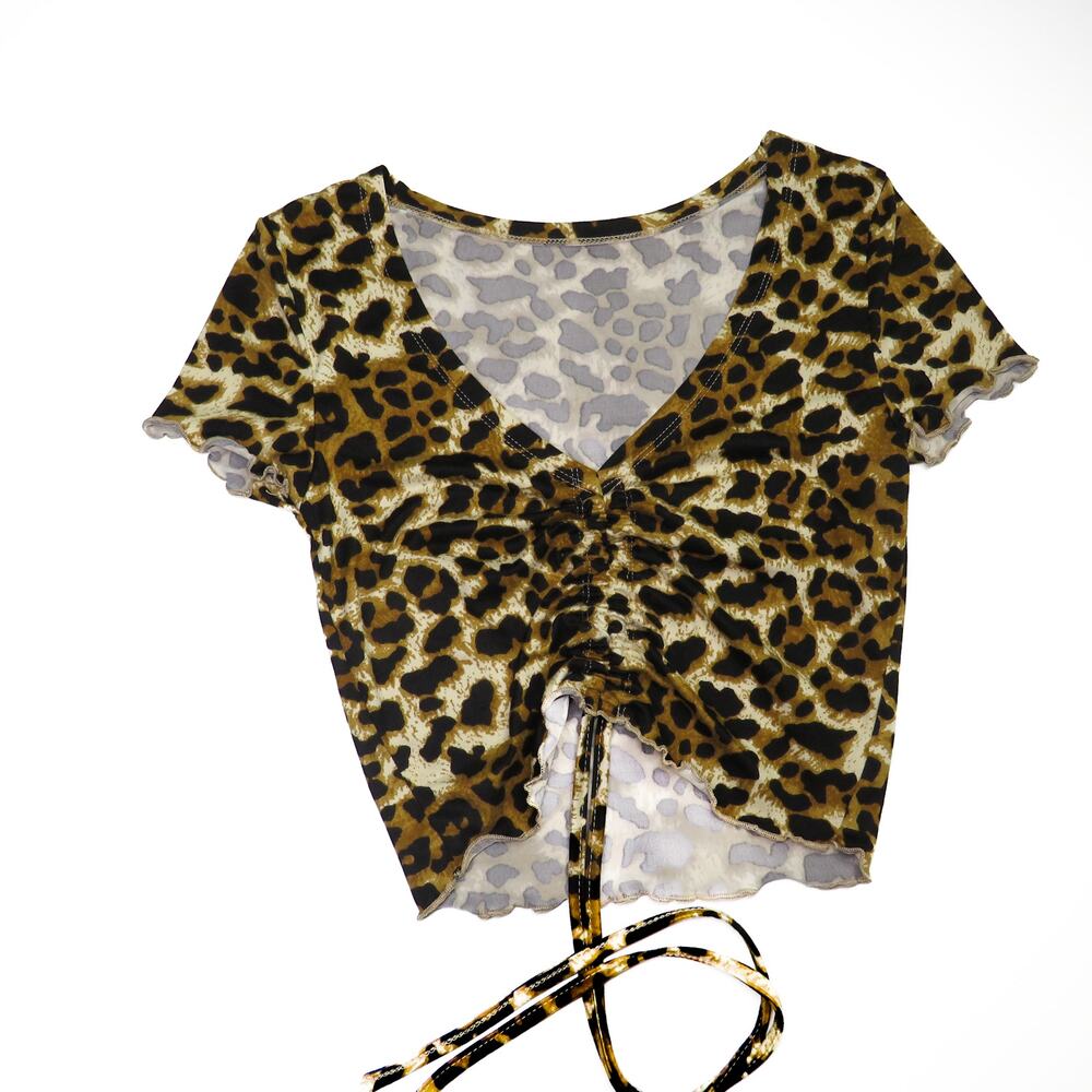 Shein Leopard Print Tie Front Cute Crop Top XS